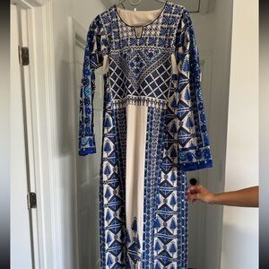 Elegant Blue and White Patterned Dress